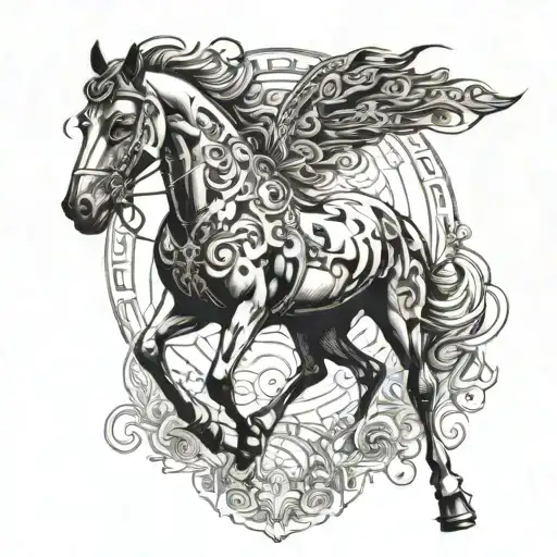 A Tattoo Of A Majestic Horse Performing Dressage With Intricate Blackwork Details