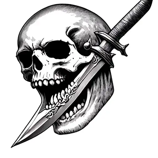 Skull With Dagger Piercing Through The Head And Mouth