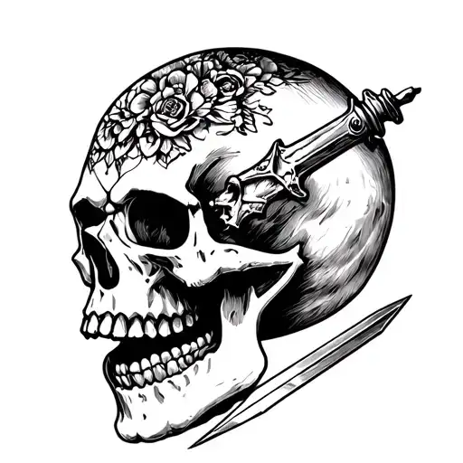 Skull With Dagger Piercing Through Head And Mouth