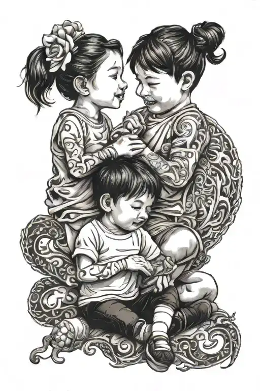 Daughter And Son Playing