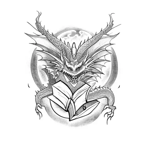 Dragon With Books And Moon