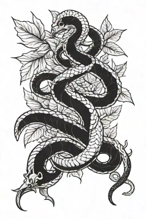 Rod Of Asclepius And Snake And Leaves