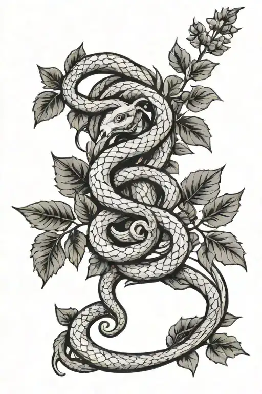 Staff Of Asclepius And Snake And Leaves