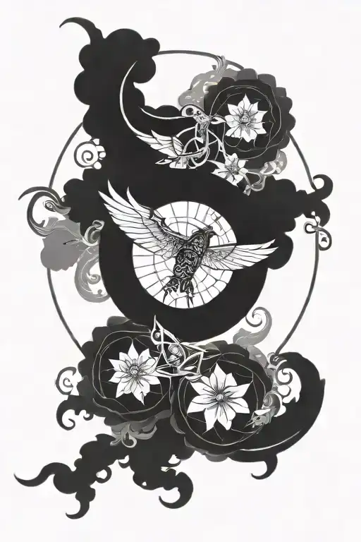Mandala Design Incorporating Skydiving And Dragon