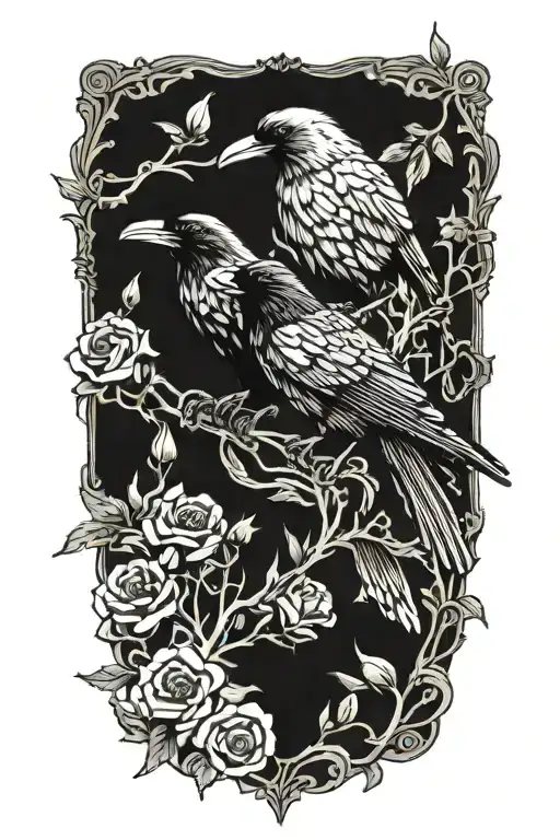 Intricate Ravens Amongst Flowers