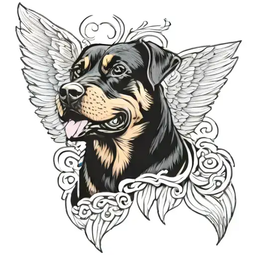 Mongrel Rottweiler Pinscher Adult Girl With Wings And While Smiling