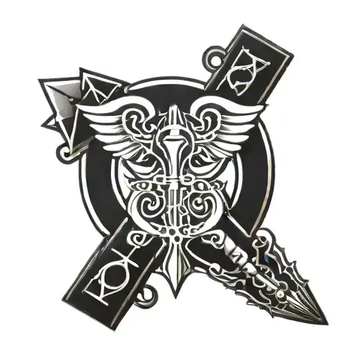 A Stylized Ankh Symbol Intertwined With Motorcycle Parts And Metal Band Symbols