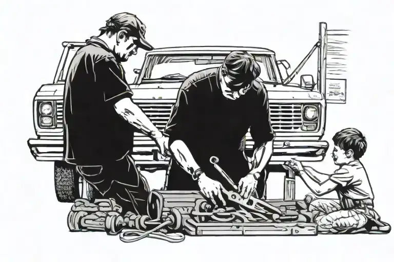Son Handing Father Tools While Helping Perform Maintenance On A 1989 Ford Bronco