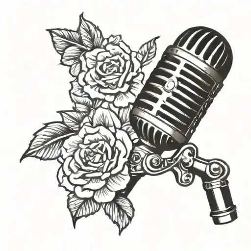 A Tattoo Of A Vintage Microphone With Intricate Floral Patterns