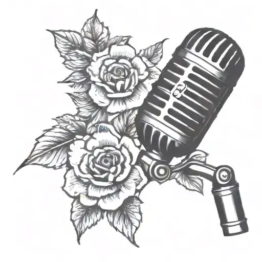 A Tattoo Of A Vintage Microphone With Intricate Floral Patterns