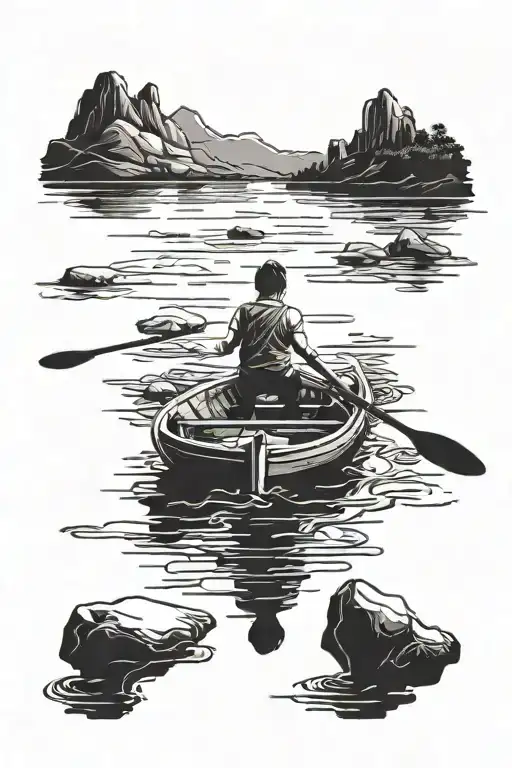 Young Person Rowing A Boat In The Distance On Water