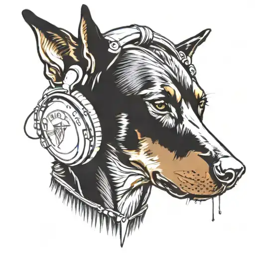 A Doberman Wearing Headphones Listening To R&b Music