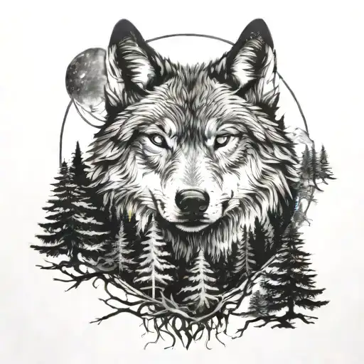Wolf And Forest In The Background