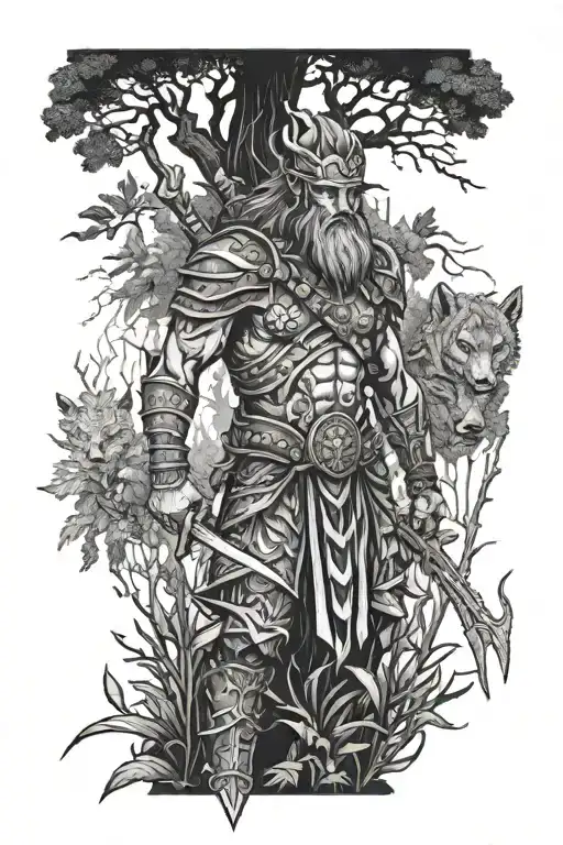 A Majestic Warrior With Three Eyes Standing In A Forest Surrounded By Wild Animals