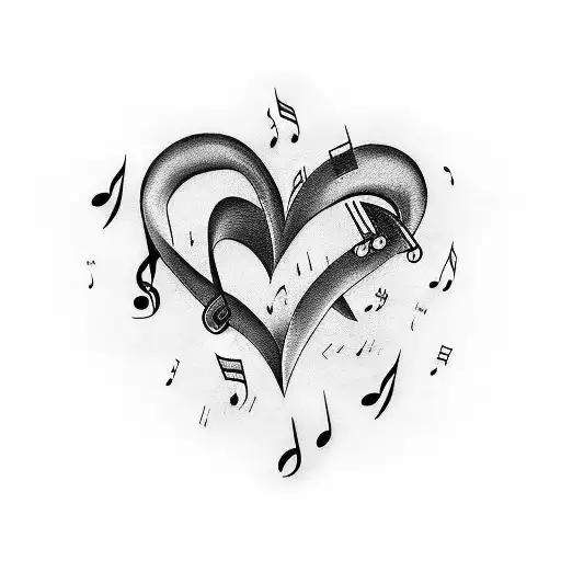Love Heart With Music Notes Wrapped Around It On Music Paper