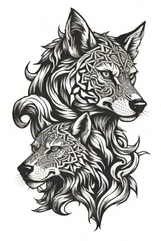 Coupple Tattoo Wolf And Monkey