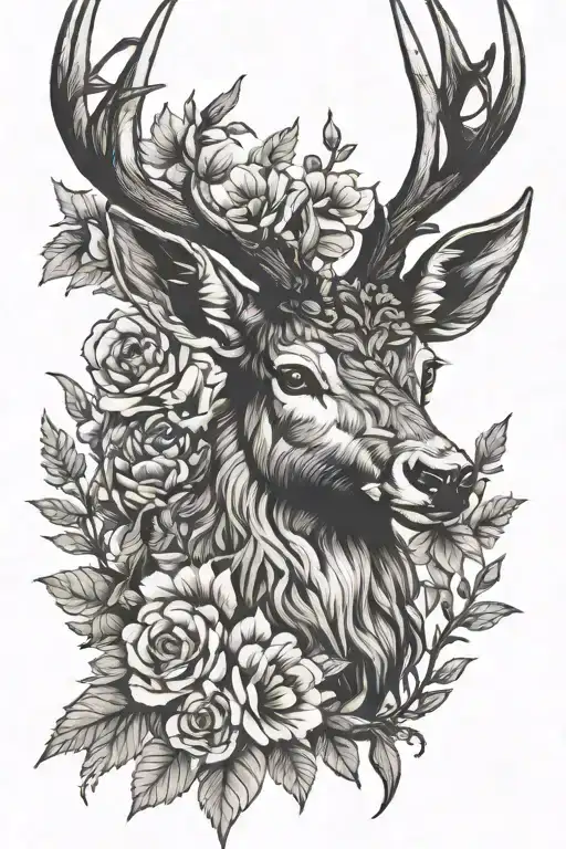 Floral Stag Head
