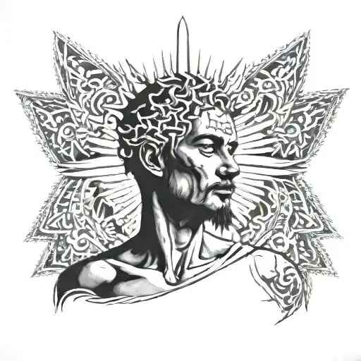 A Man With A White Tunica And Instead Of A Normal Head He Has A Sun