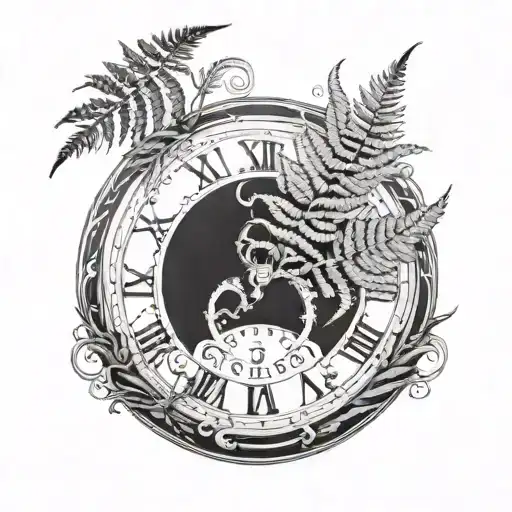 Clock Face With Fern Covering Right Hnd Side