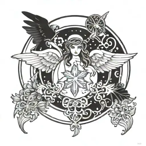 A Snow Angel With A Snowflake And An Angel Circle Above It