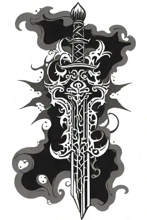 Sword With Shadowy Smoke Around It With Tribal Elements