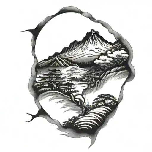 Fuji Mont Landscape With Hidden Samurai Silhouettes