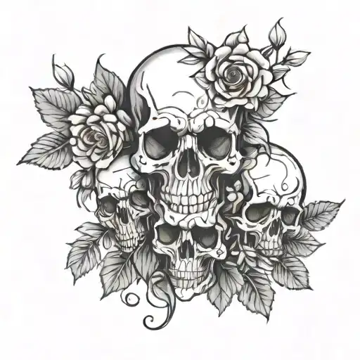 A Bouquet Of Flowers Intertwined With Skull Motifs