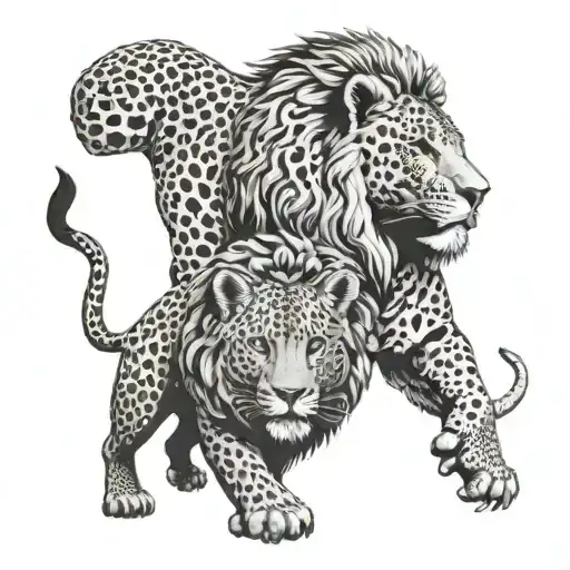 A Lion And A Jaguar Facing Each Other In A Fierce Stance