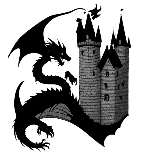 A Dragon Perched On Top Of A Majestic Castle Tower