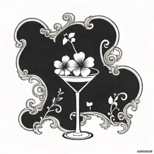 A Tattoo Design Featuring One Tiny Clover Of 4 Leaf Inside A Martini Glass