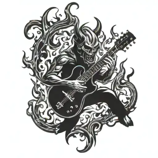 A Devil Playing A Guitar Made Of Flames