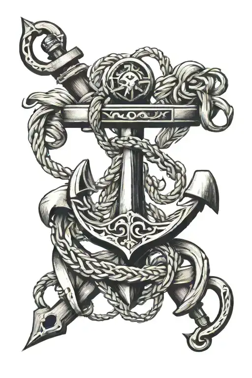 Anchor Intertwined With Scroll Wrapped
