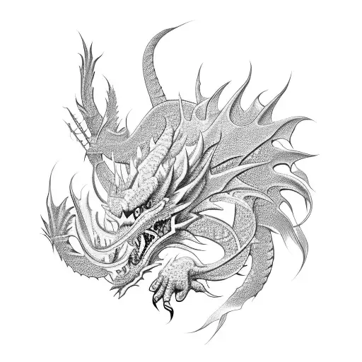 Brushstroke Dragon With Chinese Symbols