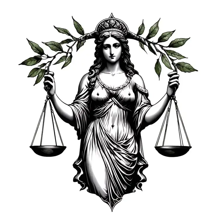 Lady Justice With Scales And Olive Branch