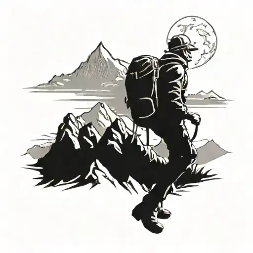 A Silhouette Of A Traveler With A Backpack Exploring A Mountain Range