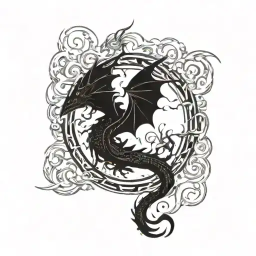 Dragon In Flames Surrounding The Full Moon