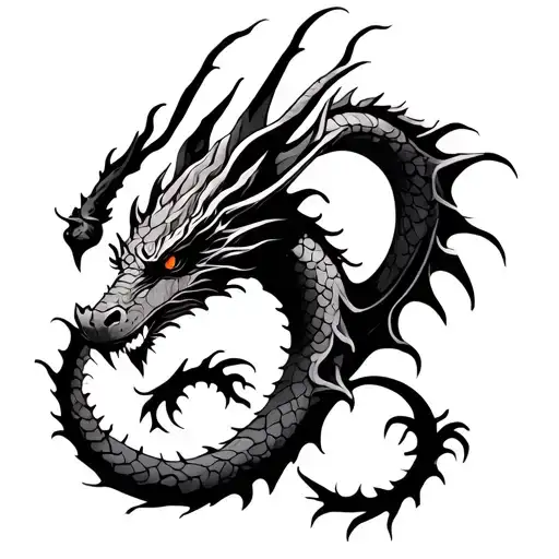 Dragon And Triskel Tattoo Design Combining