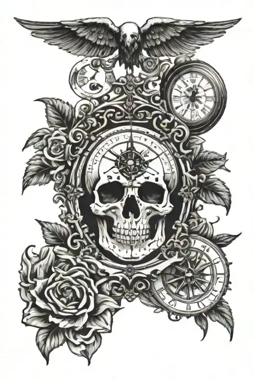 Memento Mori With Compass And Clock
