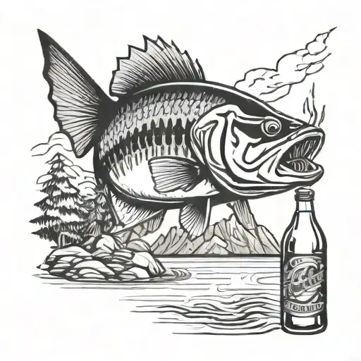 Guy Catching A Large Mouth Bass With The Coors Light Beer Mountains In The Back Ground