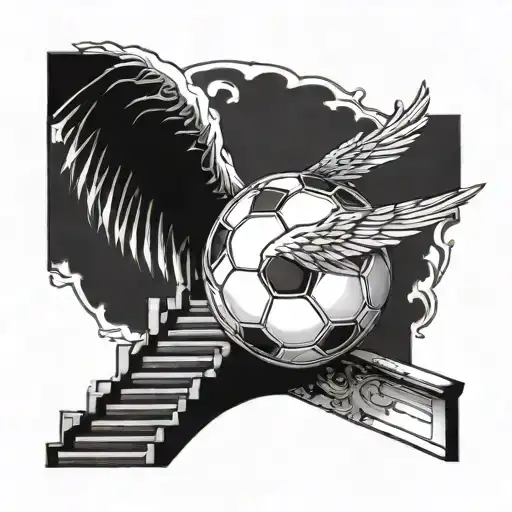 A Soccer Ball With Wings Flying Up A Staircase Towards Success