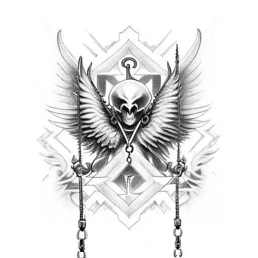 Devil And Angel Wing With Chain And Sword
