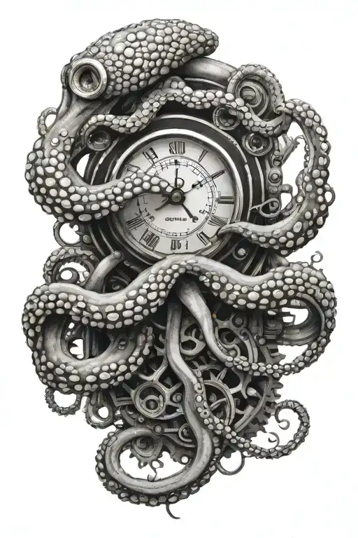 Octopus Wrapped Around Old Mechanical Stopwatch