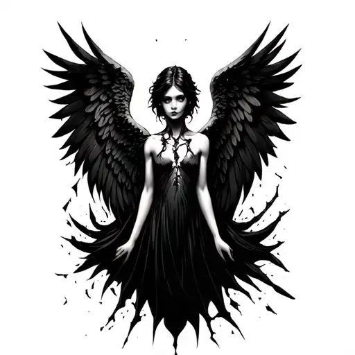 Dark Angel With Broken Wings For Back