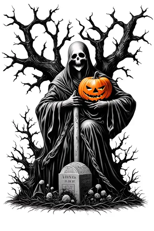 Pumpkin Head Reaper Full Body Grave Yard