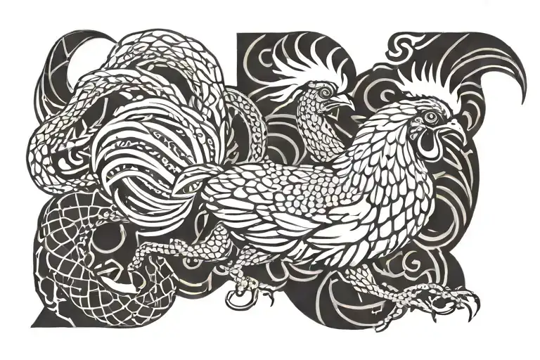Rooster Attacking Rattlesnake