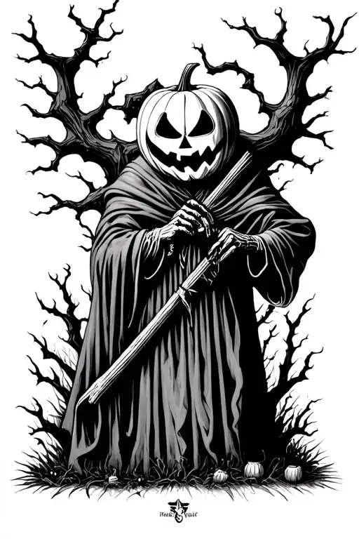 Pumpkin Head Reaper Full Body Grave Yard