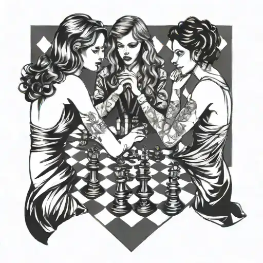3 Women Around Chessboard Playing Chess
