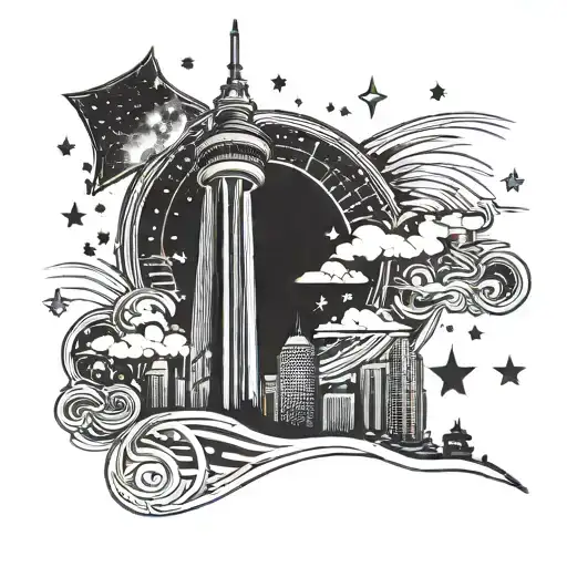 Cn Tower With The Word 6 Made Going Down The Side And Stars Above