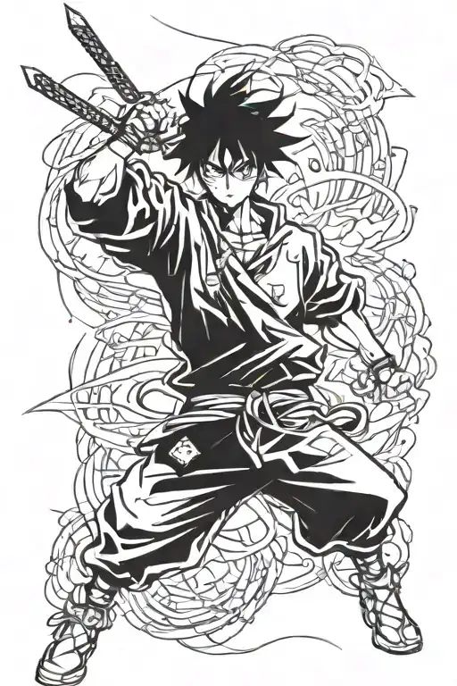 A Sketch-style Portrait Of A Famous Anime Character In A Dynamic Pose