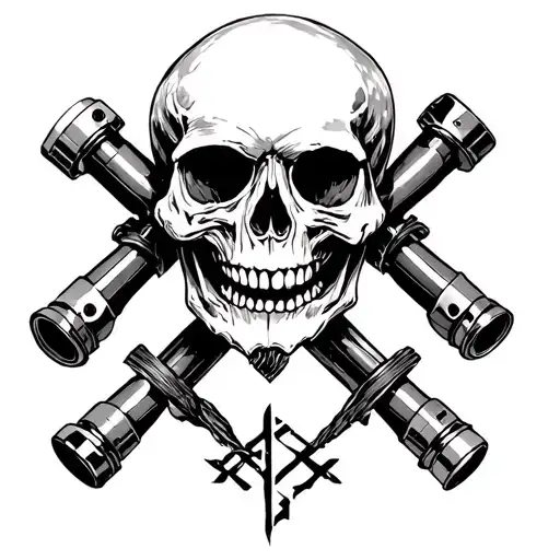 Skull With Cross Pistons